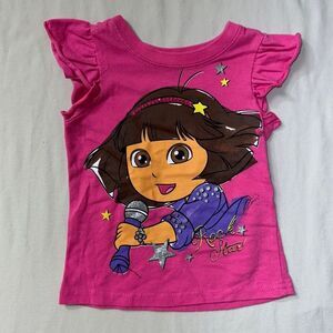 Dora Explorer Rockstar Singer Shirt Girl 24 Months 2T Pink Glitter Ruffle Summer